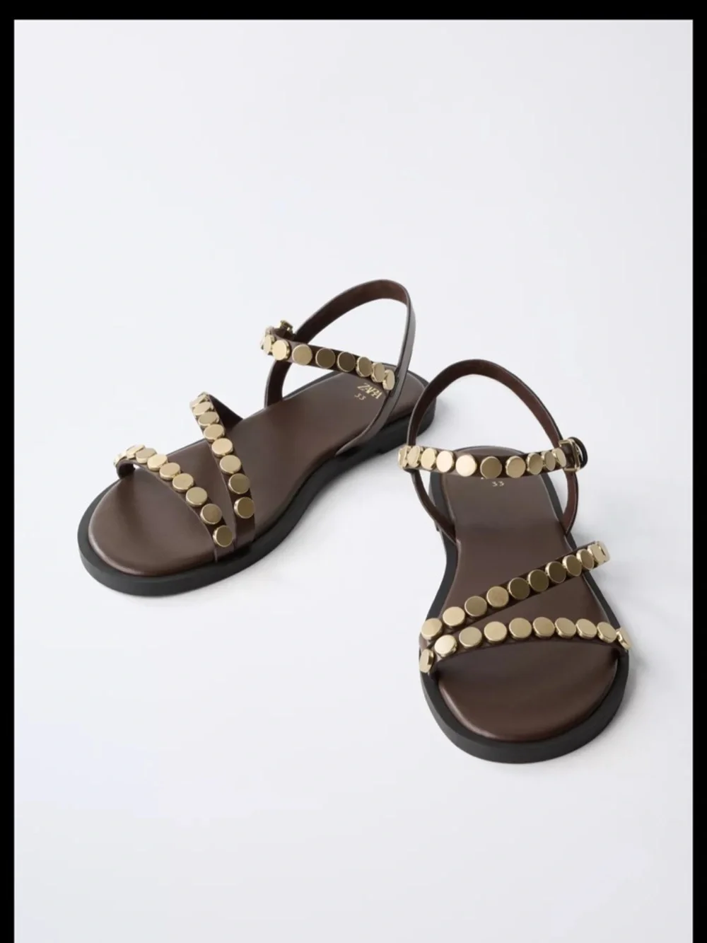 Zara Studded Strappy Sandals in Brown w/ Gold Rivets size 8 BRAND NEW never worn - Picture 4 of 6